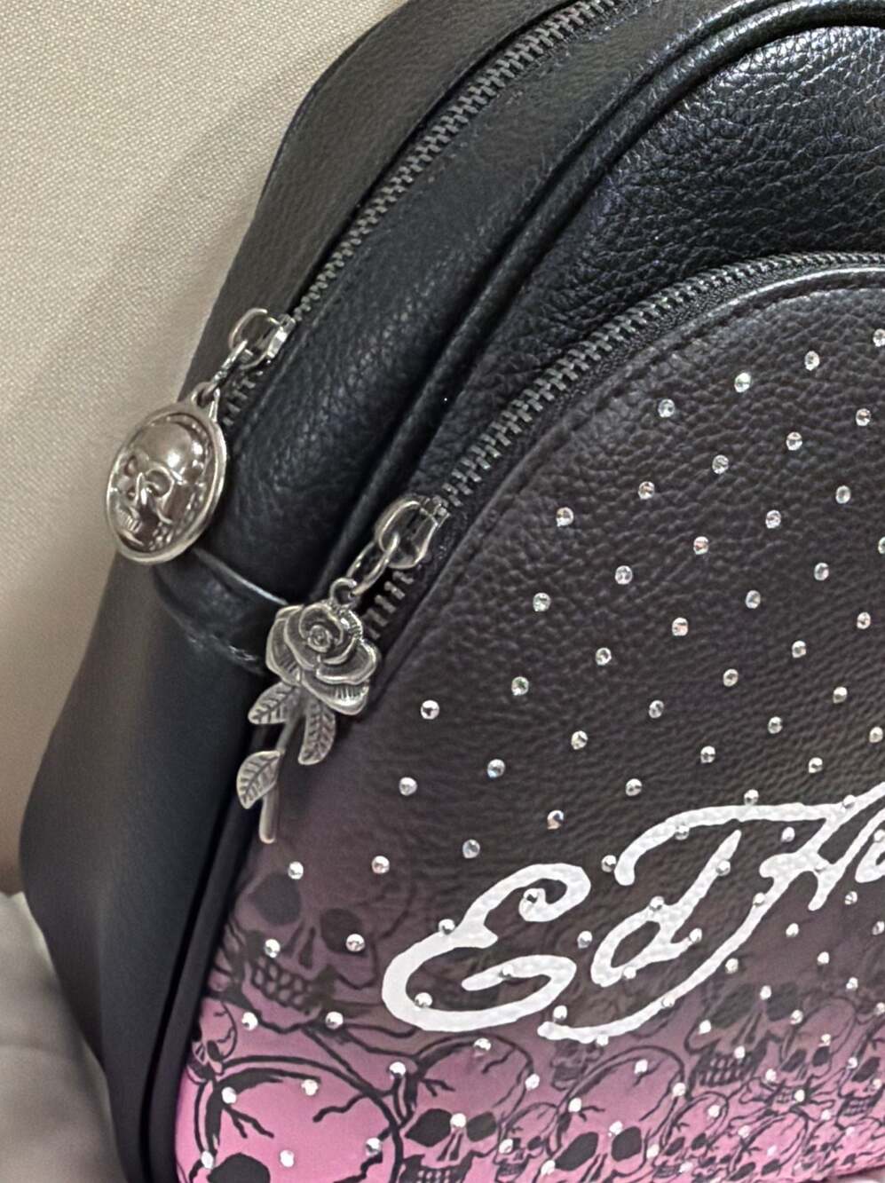 New with Tags*Ed Hardy* Mini Backpack with Rhinestones and Heart Charm - Picture 3 of 11